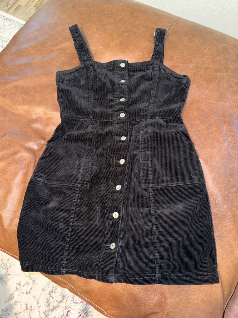 Divided Black Corduroy Button-Front Mini Dress